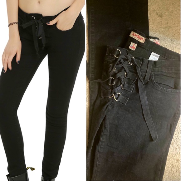 Lace up front low rise skinny jeans - Picture 1 of 2